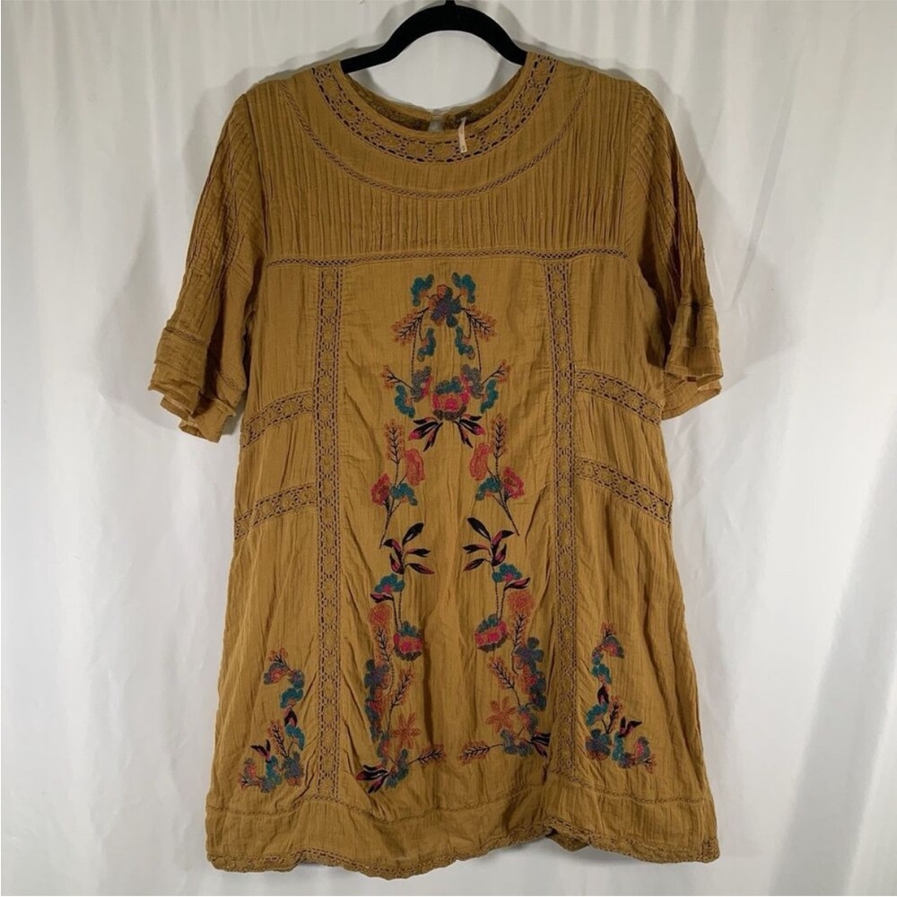 Free people yellow embroidery dress colorful